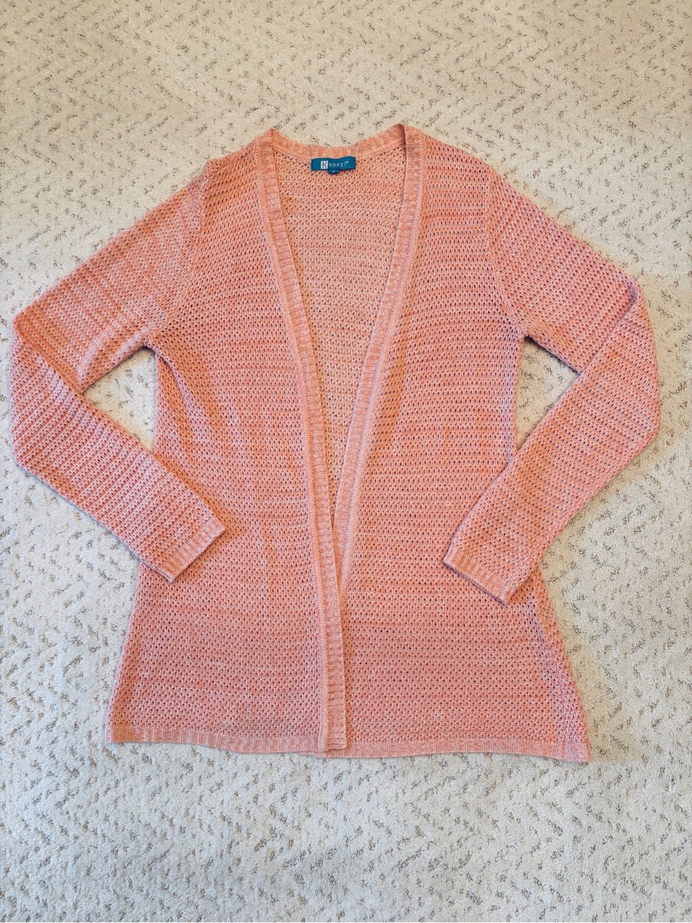 Koret Lightweight Open Knit Cardigan Sweater Size M Pinky Peach Office School